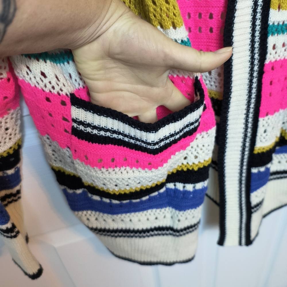 Bibi Multi Color Open Front Crochet Cardigan Swea… - image 5